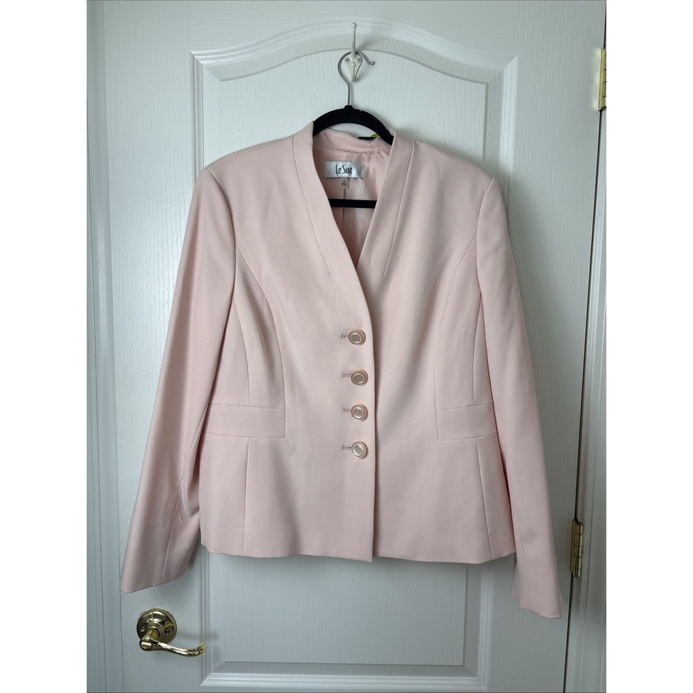 Le Suit Womens 14 NWT Blush Pink Collarless Blazer Jacket 4 Button Career Lined